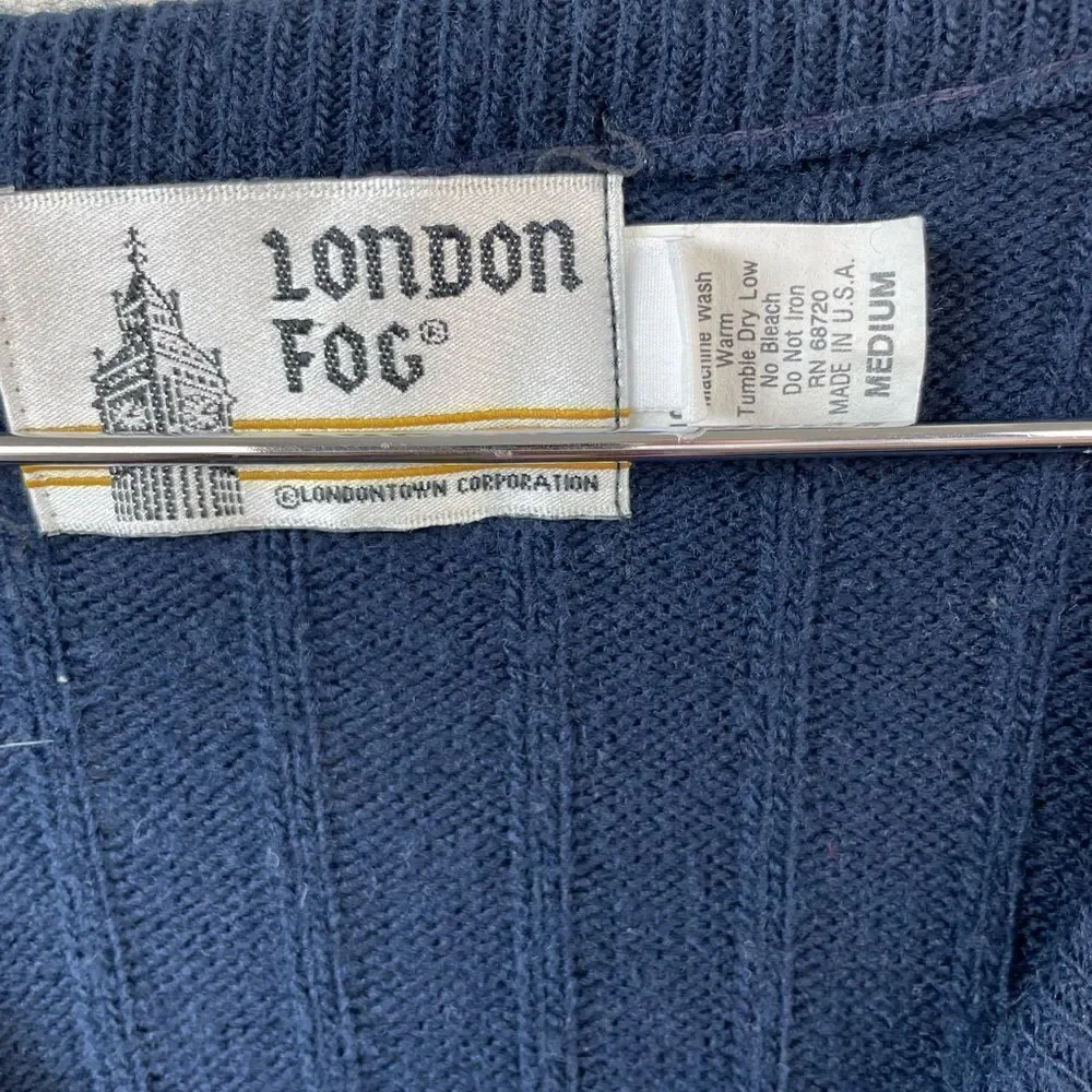 Vintage London Fog Navy Blue Sleeveless V-Neck Sweater Size L